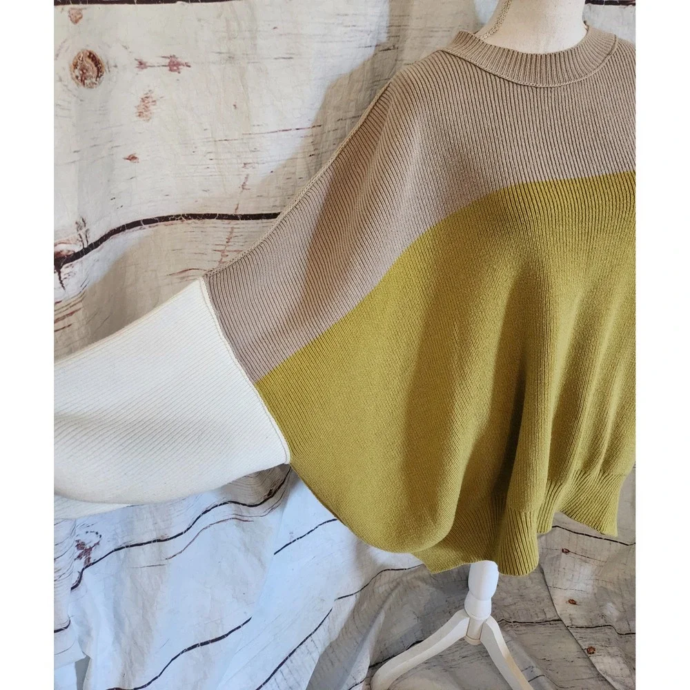 Free People Easy Street Colorblock Ribbed Oversized Sweater Size Large